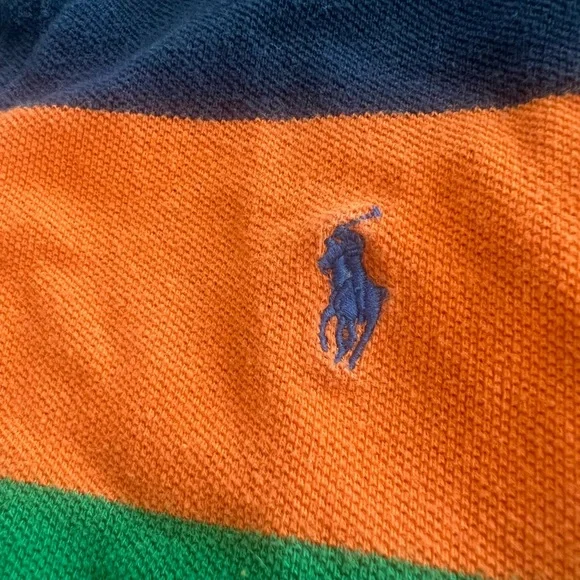 Boys Polo Ralph Lauren Striped Polo Shirt - Green, Orange, and Navy - Picture 3 of 5